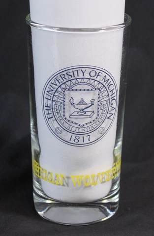 Vtg University of Michigan Wolverines Drinking Glass Clear Bar Tall U of M 5.5" Cover