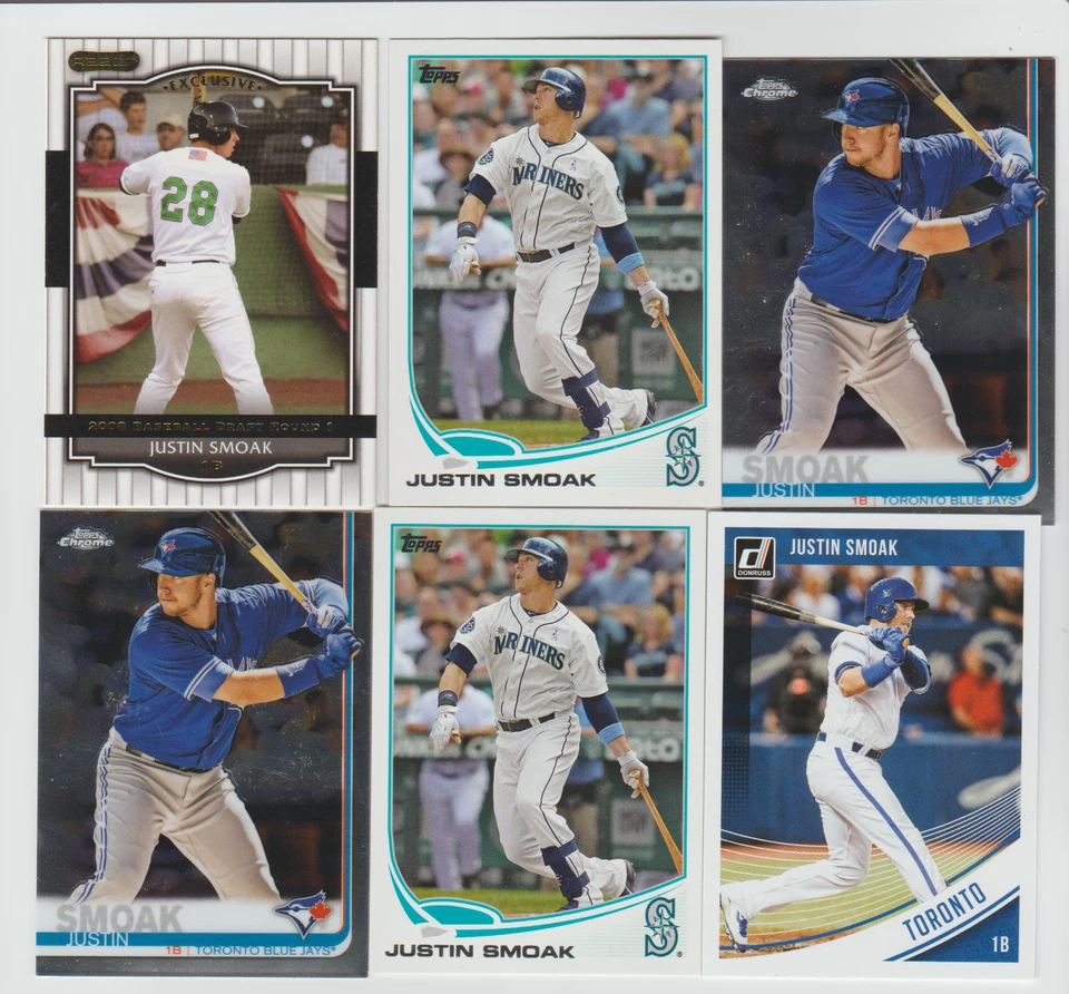 (6) card Justin Smoak mixed lot w/ rookie, Toronto BLue Jays star - Image 1 of 1