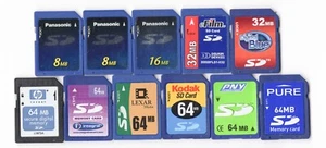 Lot Of 11x Misc. Brands 8MB / 16MB / 32MB / 64MB MEGABYTE SD Camera Memory Cards - Picture 1 of 1