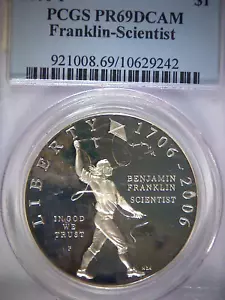 2006-P BENJAMIN FRANKLIN SCIENTIST COMMEMORATIVE PCGS PR69DCAM, NICE COIN - Picture 1 of 5