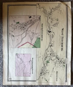 West Fitchburg MA 1870 original colored map  Showing Homeowners  - Picture 1 of 3