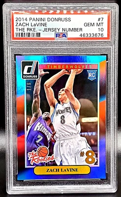 ZACH LAVINE 14-15 DONRUSS JERSEY NUMBERS PARALLEL ROOKIE RC 1/8 1ST 1/1 PSA 10 - Image 1 of 4