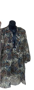 WOMEN PLUS SIZE PRINT TOP BLOUSE TUNIC V NECK COLLAR JEWEL CHIFFON 1x - Picture 1 of 1