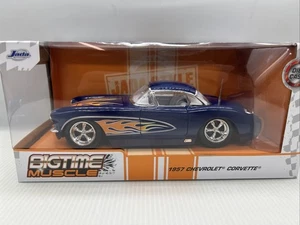 1/24 Jada Bigtime Muscle 1957 Chevy Corvette Dark Blue w/ Flames jm 35031 - Picture 1 of 20
