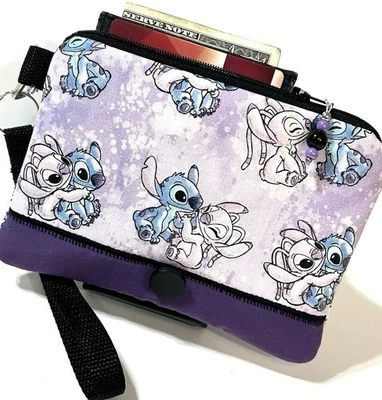 Stitch-Angel-Púrpura-Hecho a mano-Dinero-Moneda-ID-Tarjeta de crédito-Pulsera-Cartera-Bolsa Foto 1 de 4
