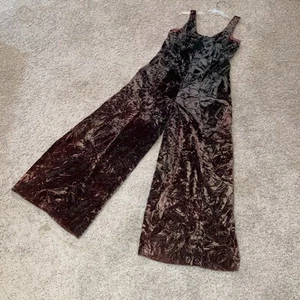 Vintage 70s Crushed Velvet Jumpsuit Green To Brown Ombré Size Small - Picture 1 of 11