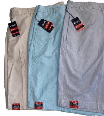 (3) Pair Shorts CHAPS Men Big & Tall Sz 56 x 10 Blue Bermuda Oxford Stretch NWT - Image 1 of 4