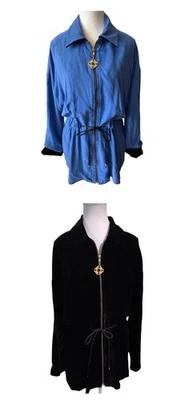 Chaqueta Worth Mujer Talla S Negra Terciopelo Azul Seda REVERSIBLE Cordón Grande Foto 1 de 4