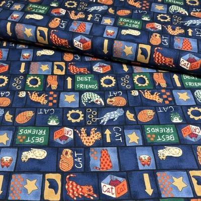 Hoffman International Best Friends Cats Patch Fabric Blue BY THE YARD 100%Cotton - Image 1 of 4