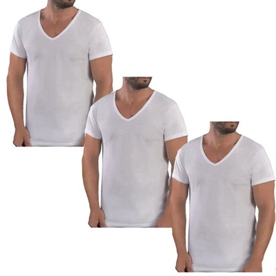 3 Pezzi Maglia Uomo Mezza Manica Scollo a V Mabrat 472 in 100% Puro Cotone - Immagine 1 di 2