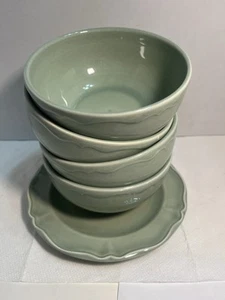 4 VARAGES 6” Green Cereal Bowls 1  8 Inch Lunch Plate 1664 - Picture 1 of 6