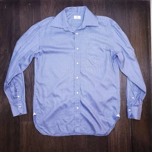 Borrelli Napoli Shirt Mens 15.5×39 Blue Button Up Long Sleeve Italy Pocket - Picture 1 of 10