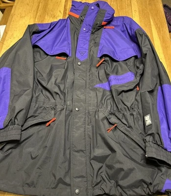 Chaqueta de esquí de colección Helly Hansen para hombre XL negra púrpura retro Helly Tech capucha impermeable Foto 1 de 4