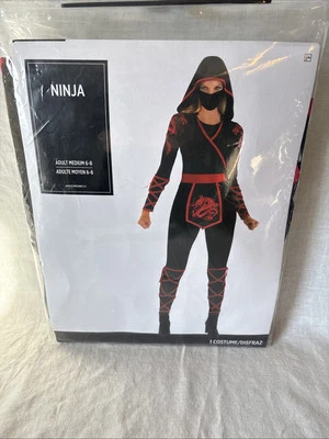 Ninja Girl Warrior Black Suit Yourself  Dress Up Halloween Adult Costume Med 6-8 - Image 1 of 4