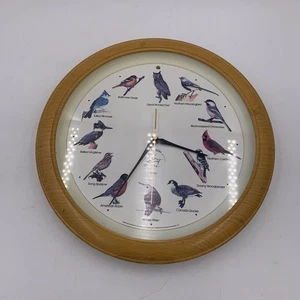 Vtg 90s National Audubon Society Singing Bird Clock 13" Oak Colored Frame TESTED - Picture 1 of 8