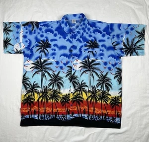 LA LEELA Shirt Men's 3XL Hawaiian Palm Tree Beach Button Down Lightweight - Picture 1 of 7