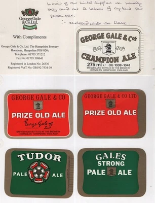 George Gale Brewery, Horndean. - 12 x older beer labels + comp slip - see 3 scan - Image 1 of 3