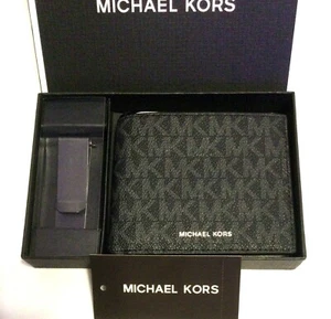 NEW MICHAEL KORS JET SET WALLET & MONEYCLIP BOXED SET Black Logo ID Card Holder - Picture 1 of 7