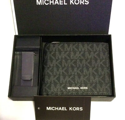 NEW MICHAEL KORS JET SET WALLET & MONEYCLIP BOXED SET Black Logo ID Card Holder  - Image 1 of 4