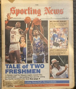 NORTH CAROLINA TAR HEELS LEGEND J.R. REID SIGNED 1987 SPORTING NEWS MAGAZINE - Picture 1 of 1