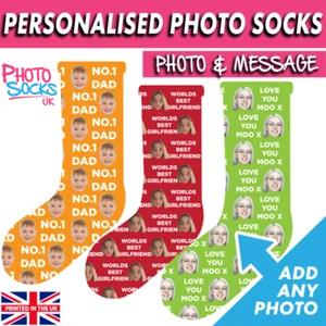 Personalised Photo & Message Photo Socks Funny Christmas Gift Add Any Photo - Picture 1 of 3