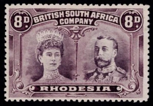 1910 Rhodesien Doppelkopf 8d RSC-A Long Gash 3 sehr frisch sehr schön montiert postfrisch - Bild 1 von 2
