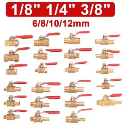 Brass Ball Valve Long Handle 1/8" 1/4" 3/8" Lever Ball Valves - Fuel Air Water - Image 1 of 4