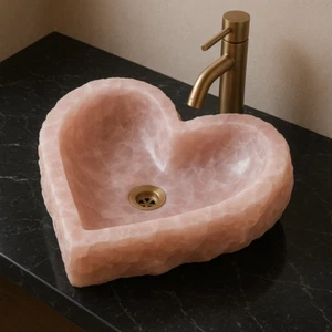 Rose Quartz Stone Sink Basin for Bathroom Vanity Kitchen Housewarming Decors - Picture 1 of 15