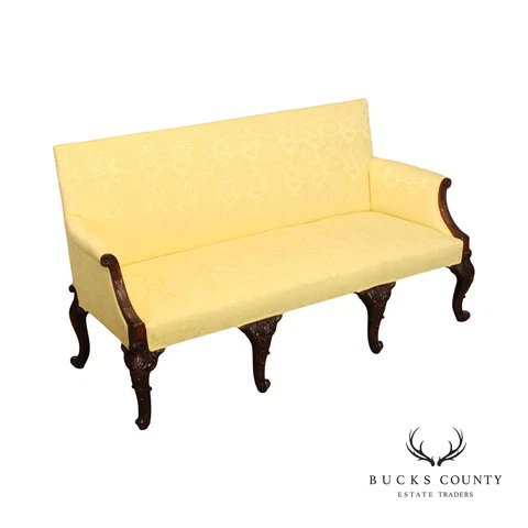 Georgian Style Antique Carved Mahogany Upholstered Sofa Cover