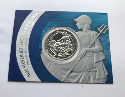 2005 Argento Britannia 1OZ 1 Oncia Argento Fine 0.9kg Moneta Su Scheda - Immagine 1 di 4