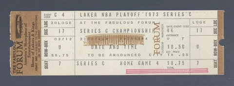 VINTAGE 1973 NBA FINALS NY KNICKS @ LA LAKERS FULL BASKETBALL TICKET @ FORUM C-4 Cover