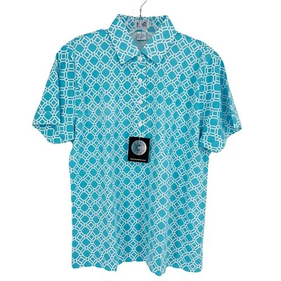 New Leon Levine Polo Shirt Women's Medium Short Sleeve Blouse Diamond Square Geo - Изображение 1 из 4