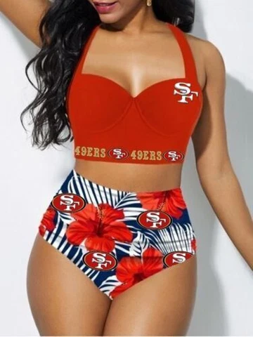 San Francisco 49ers Women 2PCS Bikini Set Push Up Swimsuit Beach Halter Swimwear Cover