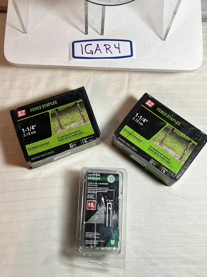 NOS Hitachi Fence Staples  18-Gauge 1/4" Crown x 7/8" 3 Boxes Fencing Supplies - Image 1 of 4
