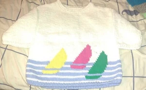 Handmade Cotton Sweater 3-quarter Sleeves Regates  3 Boats For Boy Size 10 Year - Picture 1 of 1