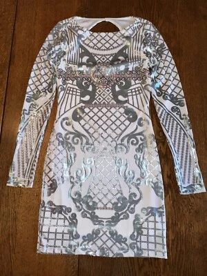 Mini Vestido Arden B XS Metálico Bodycon Espalda Abierta Marfil CiberMetálico Futurista Foto 1 de 4