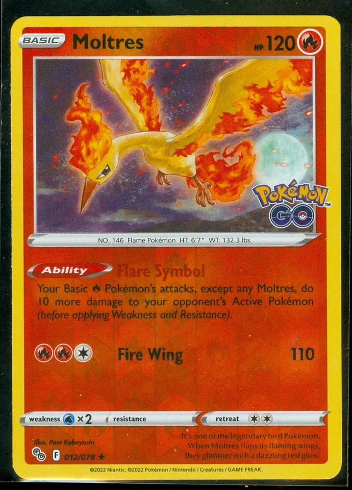 Pokemon MOLTRES 012/078 - Pokemon GO - RARE Rev Holo - MINT - Image 1 of 1