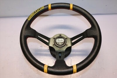 Volante de carreras JDM de cuero genuino Drift Deep Dish cosido rojo, amarillo  Foto 1 de 4