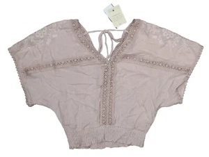Selfie by Self Esteem Crochet Trim Wide Short Sleeve Juniors Top XS NWT Ash Pink - Picture 1 of 1