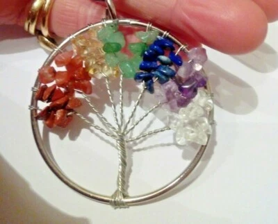 Collana argento 925 albero della vita vere pietre dure GARANZIA 7 chakra NUOVA - Immagine 1 di 3
