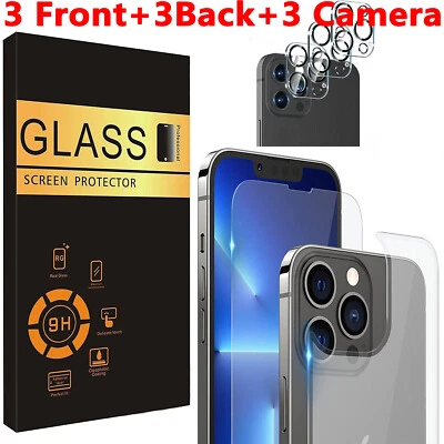 9PC Front+Back+Camera Lens Screen Protector For iPhone 17 16 15 14 13 12 Pro Max - Image 1 of 4