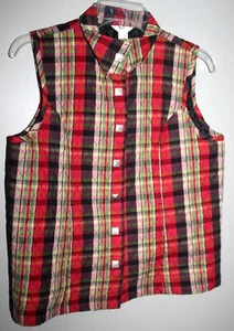 CHRISTOPHER & BANKS CHALECO MUJER MARRÓN ROJO MULTICOLOR CUADROS BROCHE DELANTERO MEDIANO - Imagen 1 de 2