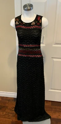 Cecilia Prado Long Black Zig Zag & Floral Patterned Sheath Dress, Size S, NWOT! - Image 1 of 4