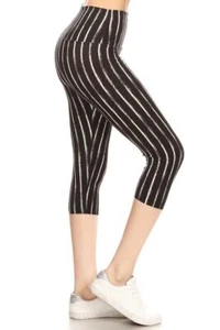 Women's Capri 3/4 Length Stripe Printed Leggings Stretch Fitness Yoga Pants - Picture 1 of 1