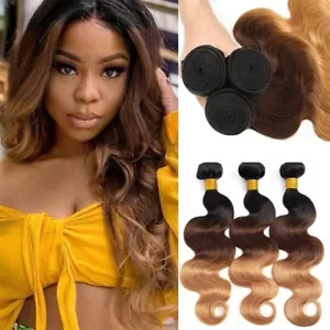 Paquetes de cabello humano 1B/4/27 Ombre paquetes de ondas corporales extensiones de cabello Remy 121416 - Imagen 1 de 7