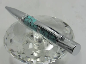 GORGEOUS HIGH QUALITY HANDMADE PLUMA TURQUOISE TWIST BALL POINT PEN - Picture 1 of 4