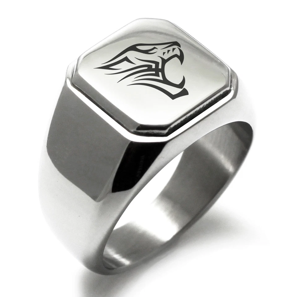 Stainless Steel Tribal Tiger Design Mens Square Biker Style Signet Ring - Image 1 of 1