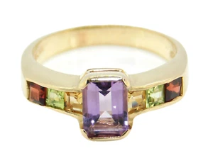 Anillo de piedras preciosas arco iris multicolor oro Seta sobre plata esterlina 925 de diseñador - Imagen 1 de 10