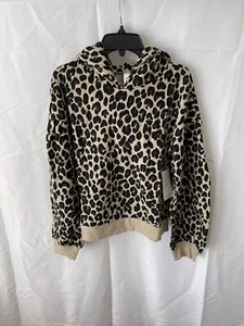 NORDSTROM Kids' Balloon Sleeve Hoodie Tan Oxford Leopard Size L 10/12 NEW - Picture 1 of 2