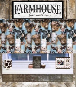 Moo! Cows Cow 42"W 14”L Window Curtain Valance Cotton fabric - Picture 1 of 2